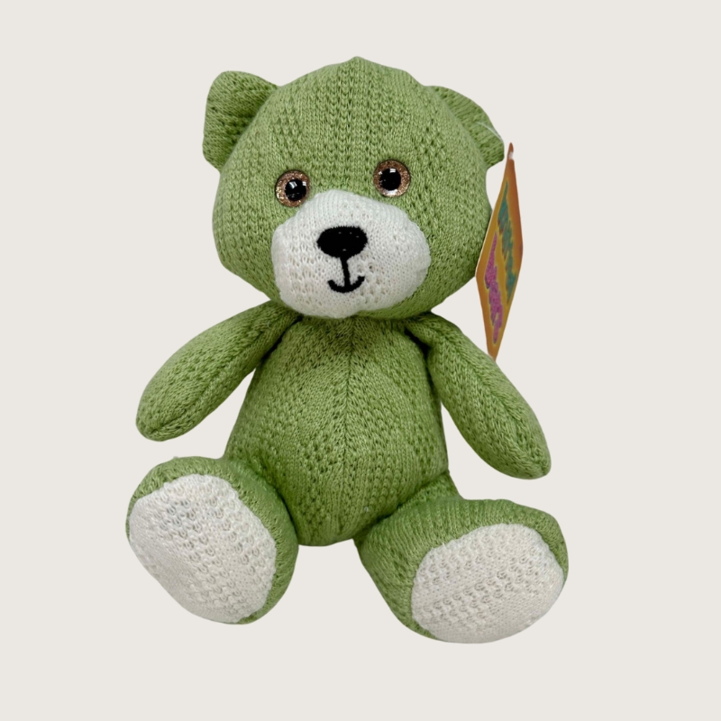 14cm Sitting knitted teddy bear, available in 4 pastel colour tones. 