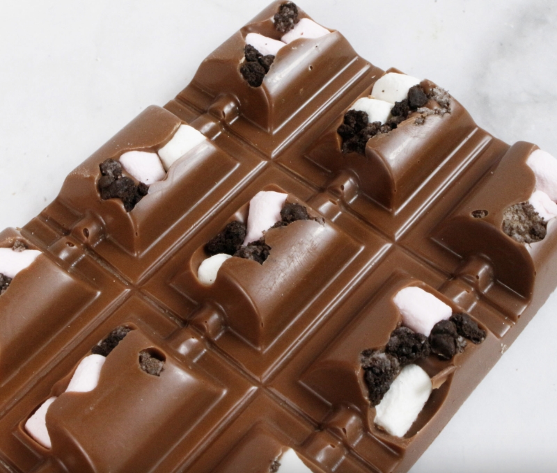 A Luxury Milk Chocolate Bar Crammed with Little Tiny Marshmallows and Chocolate Cookie Pieces.