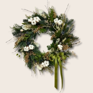 Our new fresh foliage wreath bursting with natural beauty from willow and birch branches to bunny tails and lunaria, finished perfectly with an eco satin sage ribbon to perfectly adorn any door this Christmas.