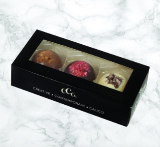 A mini gift box of 3 x solid chocolate domes each bursting with a fan favourite flavour - 1 x Cookies & Cream  1 x Dark Raspberry  1 x Milk Chocolate Salted Caramel